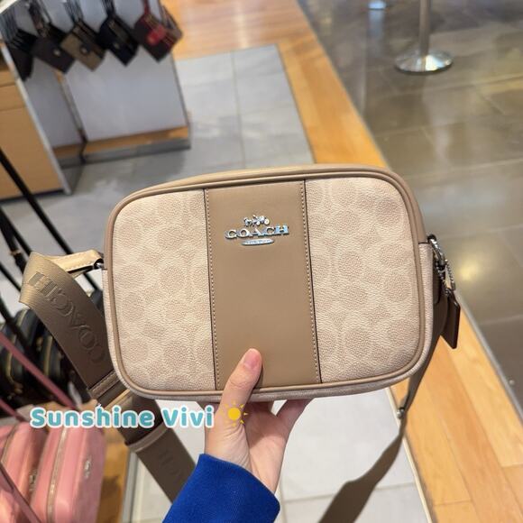 NWT Coach Jamie Camera Bag Siganture Canvas With Stripe CZ185 Sand/Taupe - Picture 5 of 10